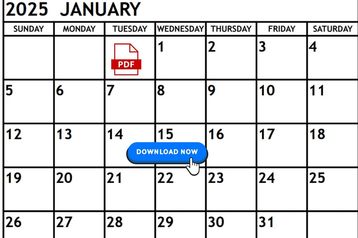 January 2025 Calendar Printable Free Download